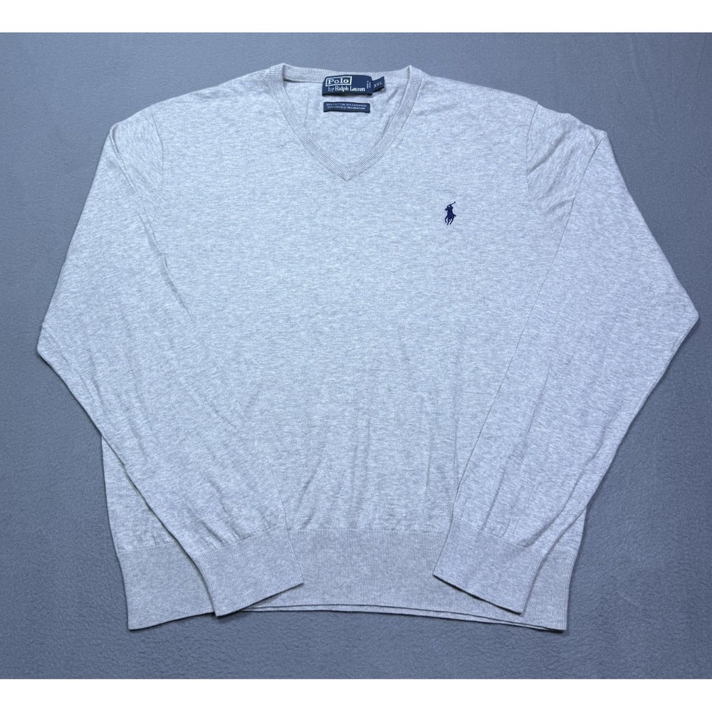 Polo Ralph Lauren Sweater Mens XXL Cashmere Cotton V Neck Gray Dadcore USA